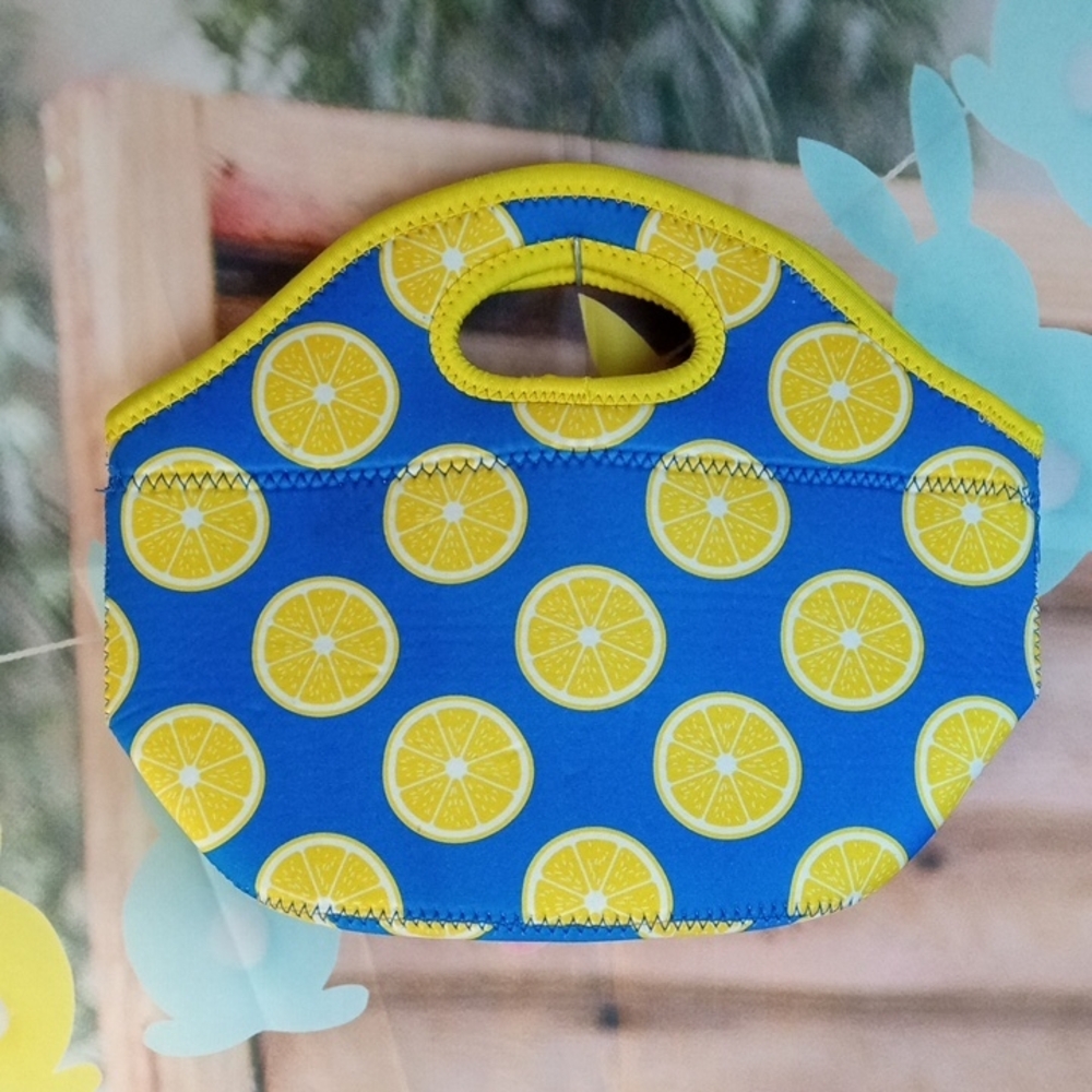 👜 Blue and Yellow Lemon Print Lunch Bag